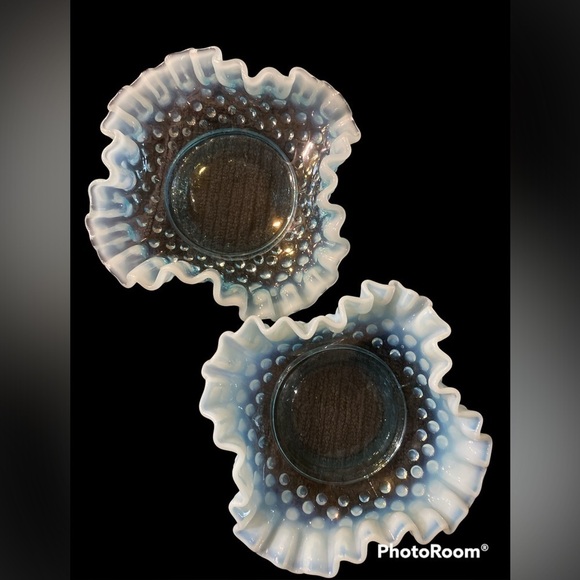 Vtg 1940 Fenton Blue Opalescent Coin Dot Ruffle Candy/nut dish - Picture 1 of 4